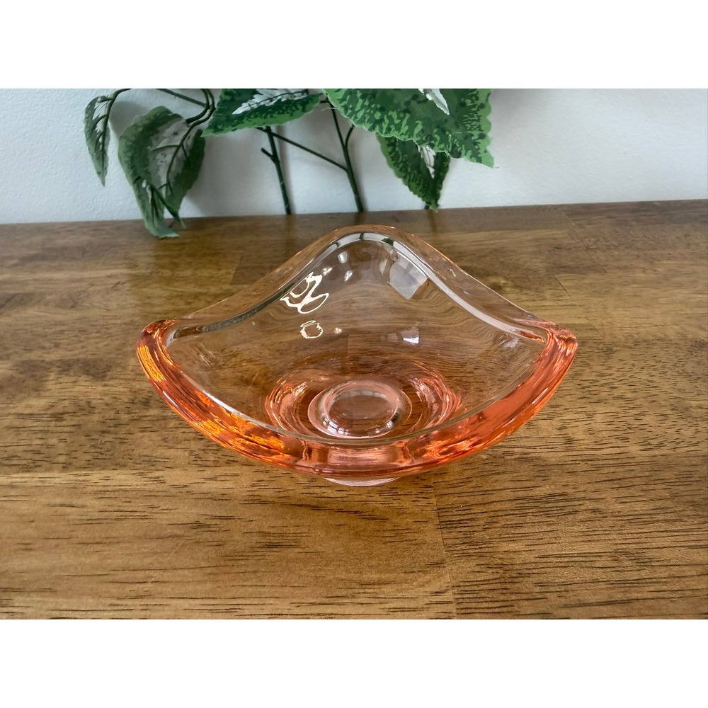 Vintage Triangular Peach Glass‎ Bowl Sculptural Mid Century Style Retro Decor